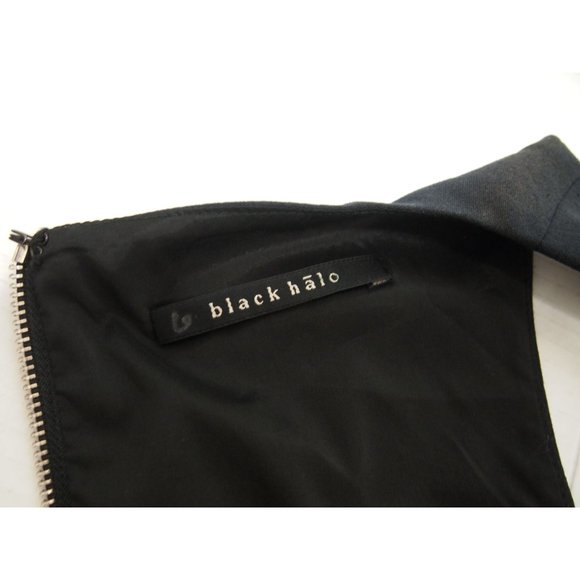 Black Halo Womens Dress 2 Navy Blue Sheath Career Twist Belt Square Neck Pockets - Picture 5 of 7